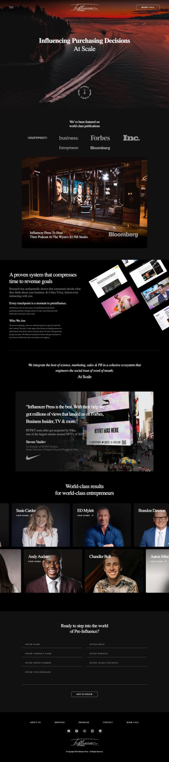 An image representing Influencer Press WordPress website completed homepage 